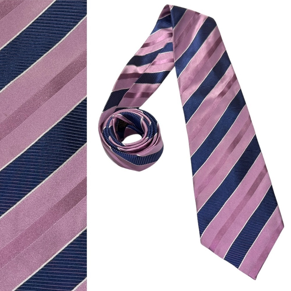 Henry Jacobson 100% Silk striped blue and pink necktie tie men’s career office